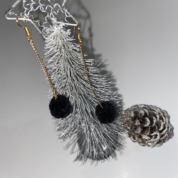Black Mini Pom Pom Earrings - Picture 2 of 3